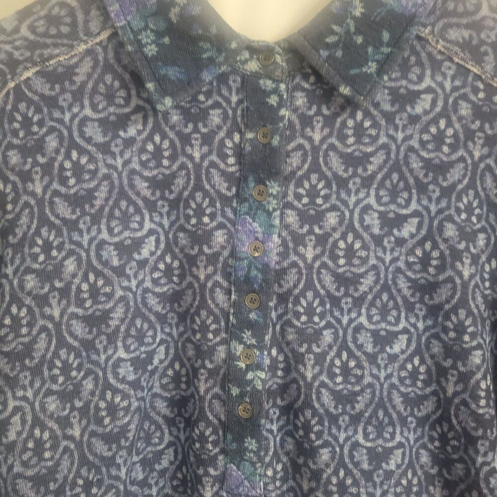 Sundance Size Small 3/4 Sleeve 3/4 Button Up Shirt Women Floral Patchwork Blue - Picture 3 of 7